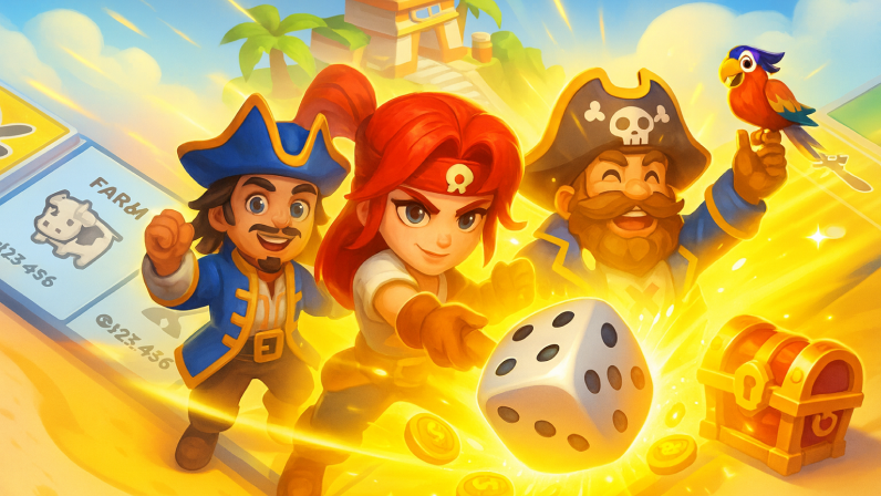 Pirate GO! - Colorful dice adventure with cartoon pirate characters and treasure